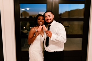 Jasmyn Poe + David Arechiga at Emerson Venue in Dallas Fort Worth Texas with Steel City Pops in their hands after getting married at the wedding reception