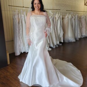 Plus Size Mikado Strapless Wedding Dress with Pearls and Beading