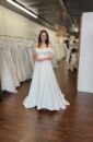 Off the shoulder or Sleeveless Minimal Plus Size Wedding Dress with a Sweetheart Neckline and Pockets