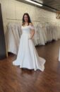 Off the shoulder or Sleeveless Minimal Plus Size Wedding Dress with a Sweetheart Neckline and Pockets