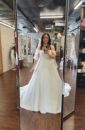 Off the shoulder or Sleeveless Minimal Plus Size Wedding Dress with a Sweetheart Neckline and Pockets