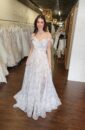 Blue and Purple Floral Colored Bridal Wedding Gown With sweetheart Neckline and a Slit