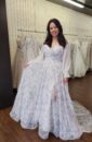 Plus Size Blue and Purple Floral Colored Bridal Wedding Gown With sweetheart Neckline and a Slit with Sleeves