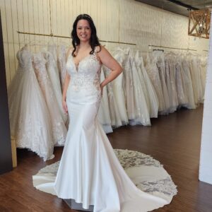 Plus size Mermaid Wedding Dress with lace detailing and dramatic train