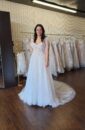 A-line Fully Sparkle Bridal Wedding Gown with Lace Exposed Corset and Bow Sleeves