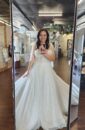 A-line Fully Sparkle Bridal Wedding Gown with Lace Exposed Corset and Bow Sleeves