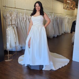 Plus Size Mikado A-line Bridal Wedding Dress with Pockets and a Side Slit