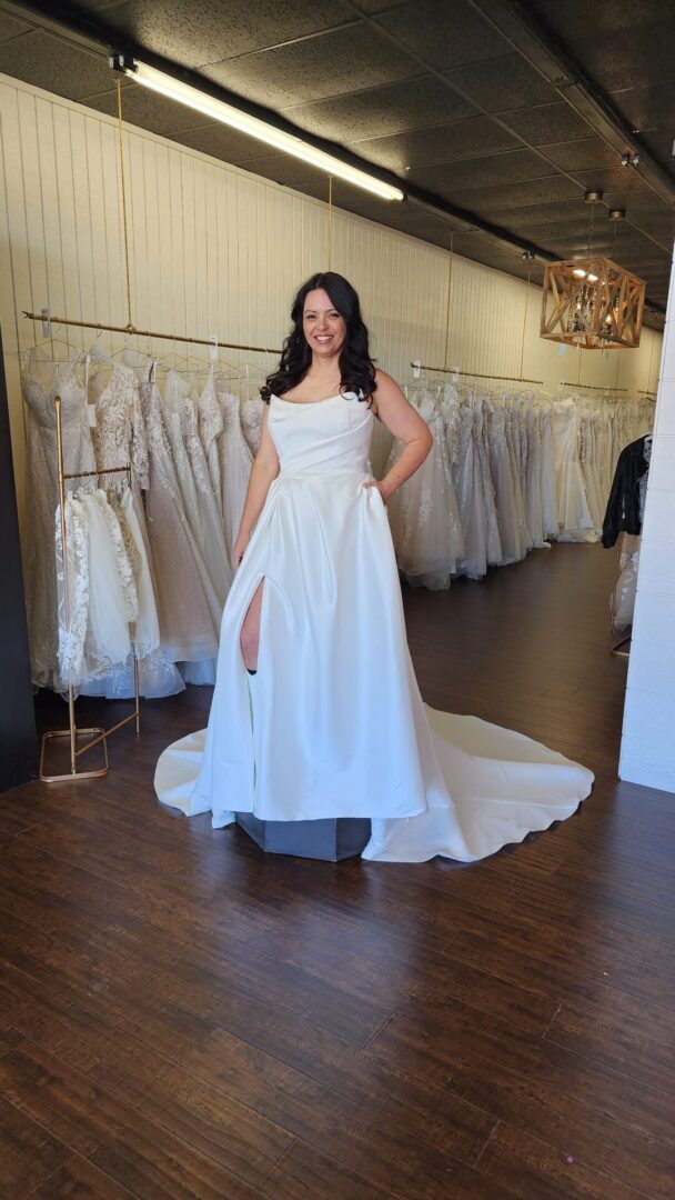 Plus Size Mikado A-line Bridal Wedding Dress with Pockets and a Side Slit