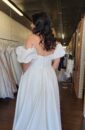 Plus Size Mikado A-line Bridal Wedding Dress with Pockets and a Side Slit with Puff Sleeves