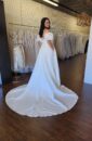 Plus Size Mikado A-line Bridal Wedding Dress with Pockets and a Side Slit and Puff Sleeves