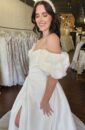 Mikado A-line Bridal Wedding Dress with Pockets and a Side Slit and Puff Sleeves