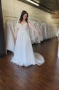 A Line Plus Size Illusion Sparkle Beaded Bridal Wedding Gown with Straps and Sparkle Lace