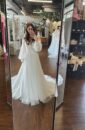 Off the shoulder Clean Flowy Wedding Dress with sleeves and a Slit