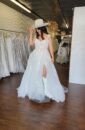 Off the Shoulder Plus Size Wedding Dress with Beaded Lace Appliques and a Side Slit